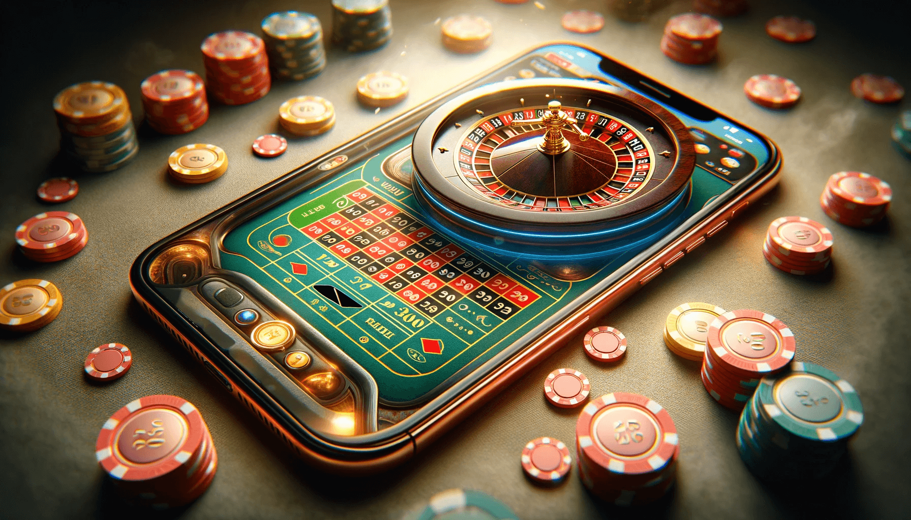 Mobilt casino med roulette på et bord