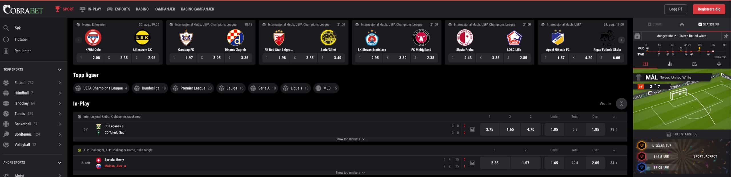 cobrabet sportsbook med fotball odds