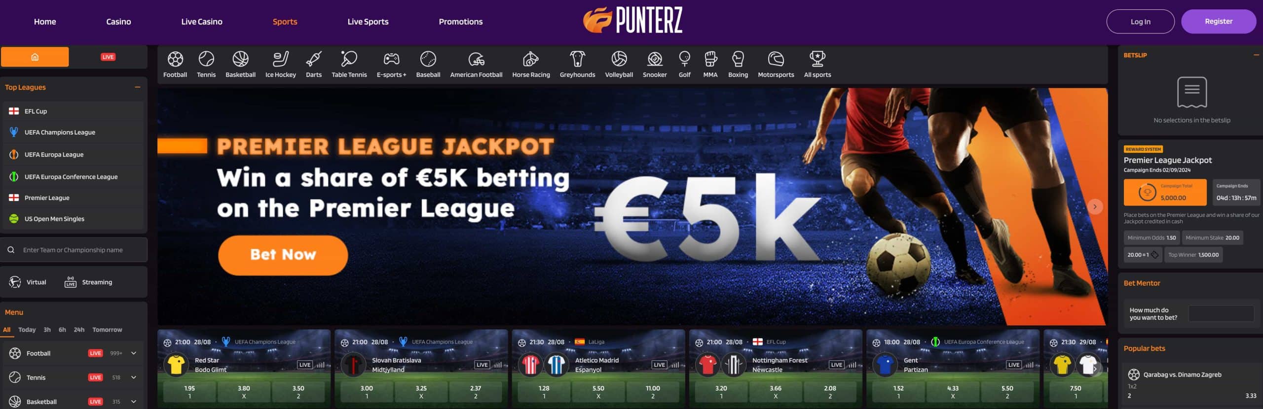 punterz oddsside med bonustilbud om free bet