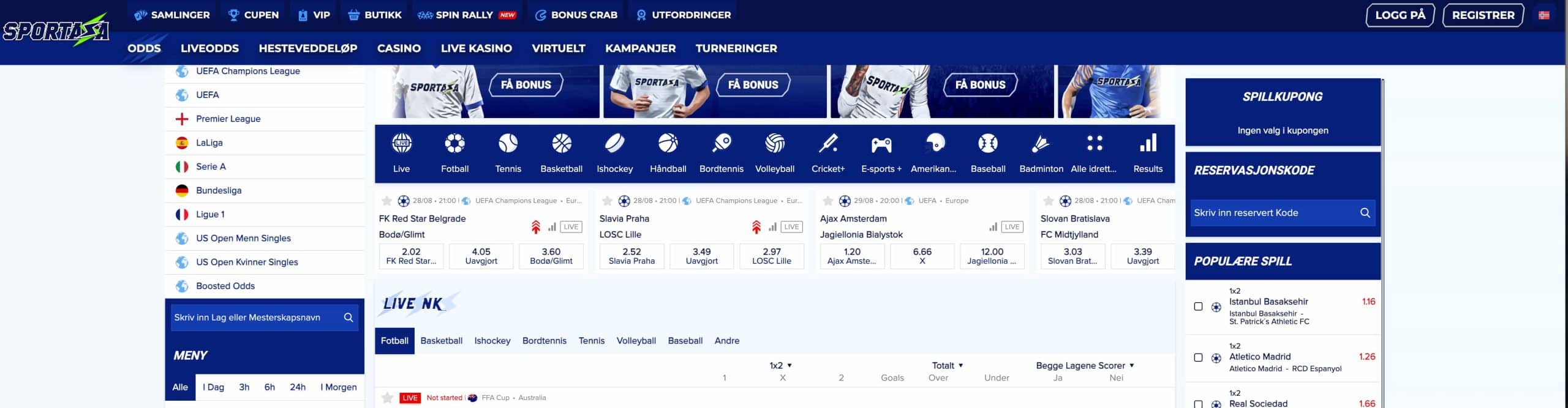 sportaza sportsbook forside