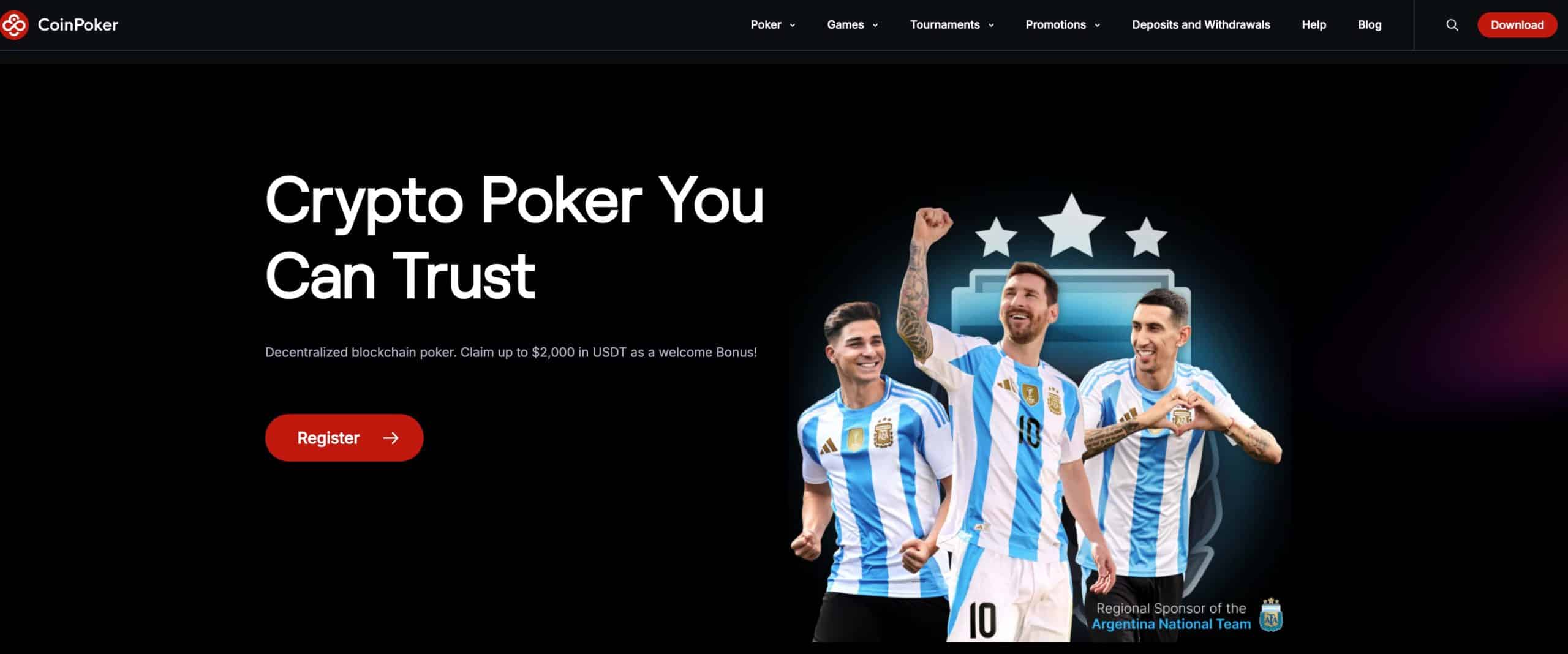 coinpoker forside med registrering