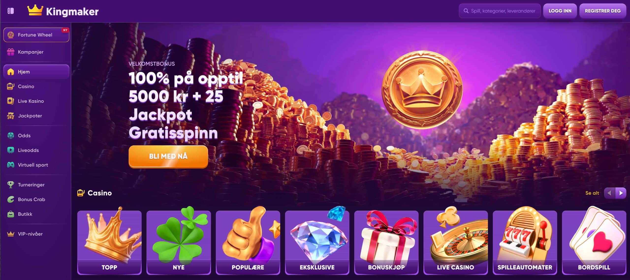 kingmaker casino med velkomstbonus for norske spillere