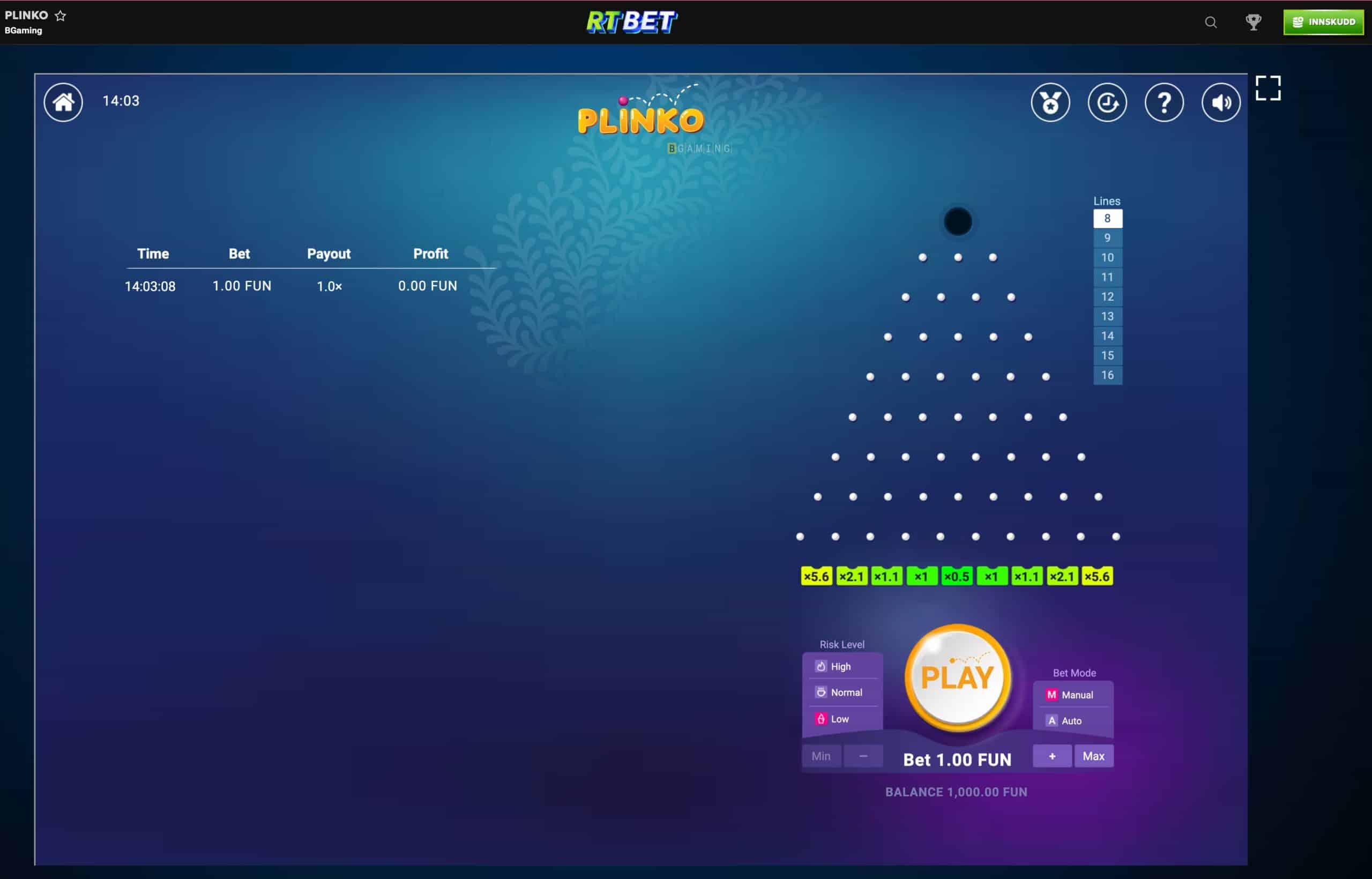 rtbet plinko fra bgaming demo