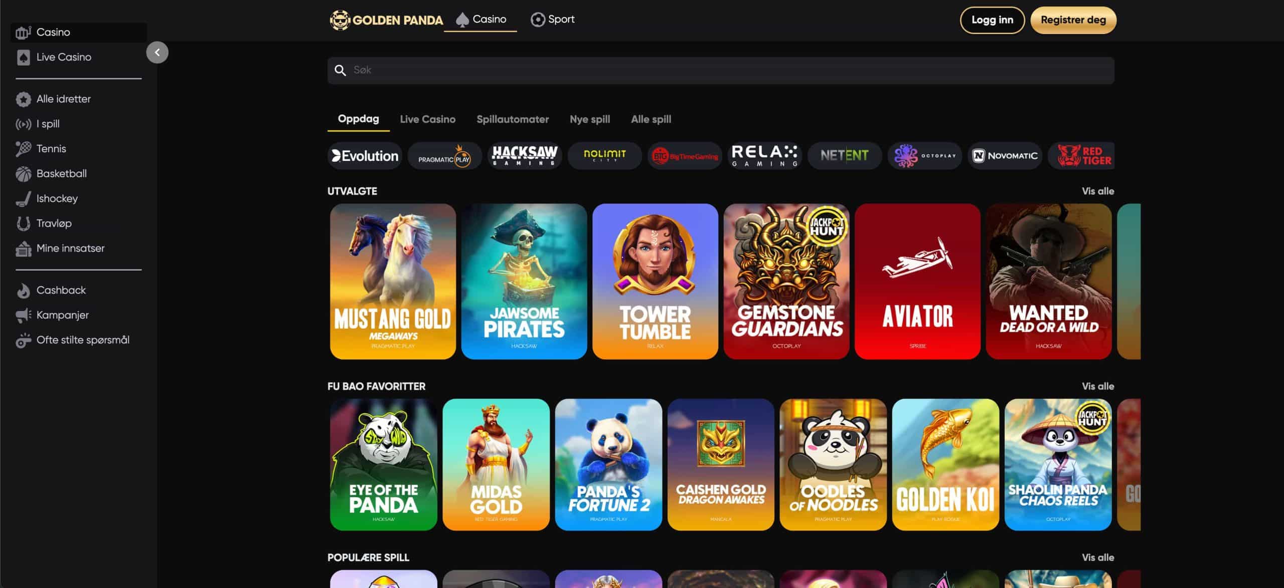 golden panda casino lobby med slots