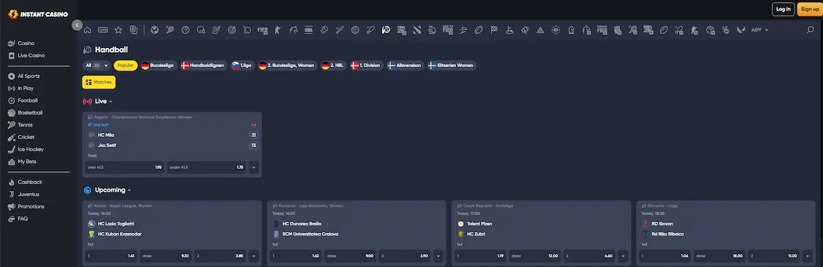 instant casino handball