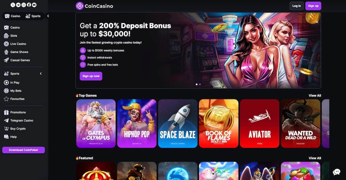 forsiden til coincasino med bonus