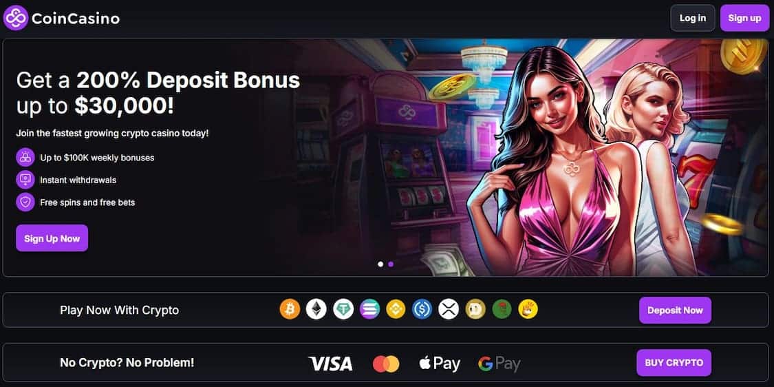 coincasino bonuser og spillutvalg på forsiden