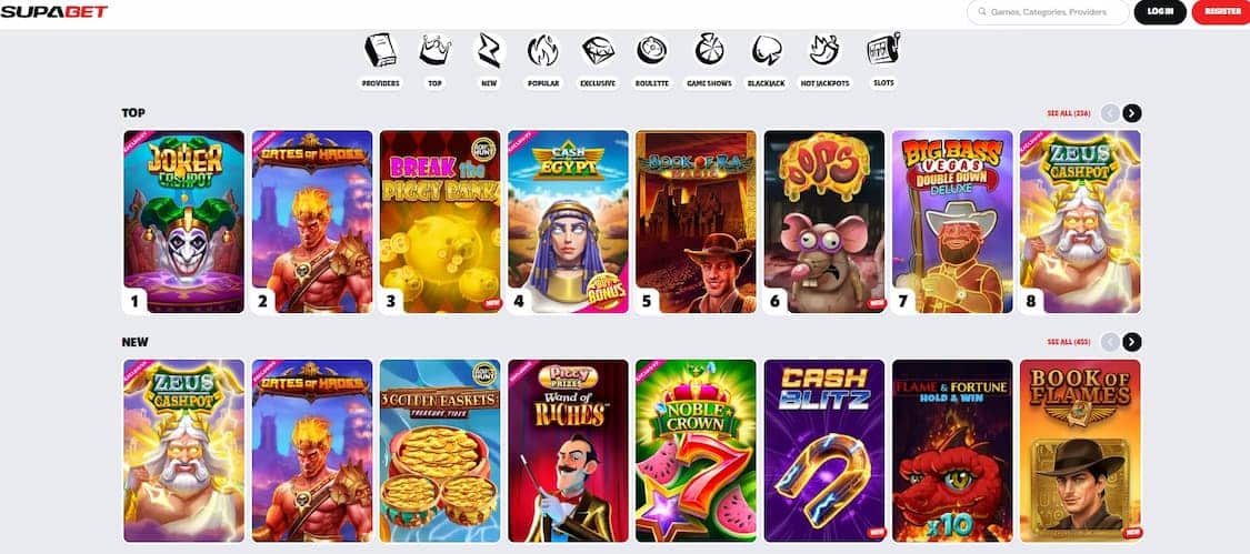Viser populære spilleautomater på Supabet casino