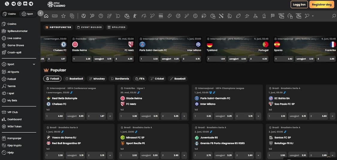 wsm casino betting plattform med oversikt over kommende fotballkamper