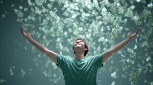 mann som vinner jackpot i et lotteri