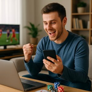 Mann som spiller betting på nett