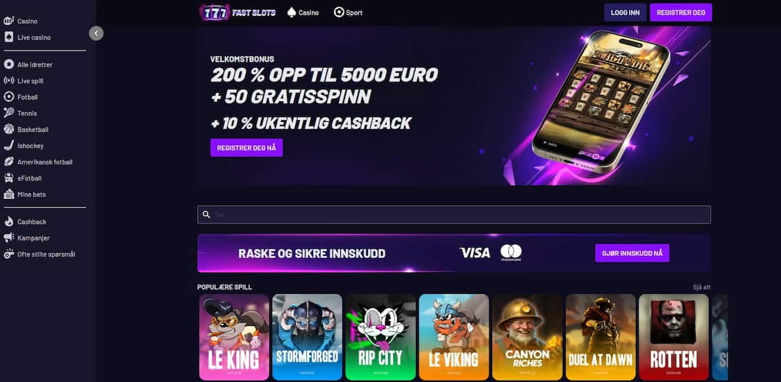 fastslots betting forside med oversikt over bonuser