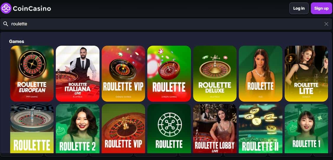 coin casino roulette utvalg