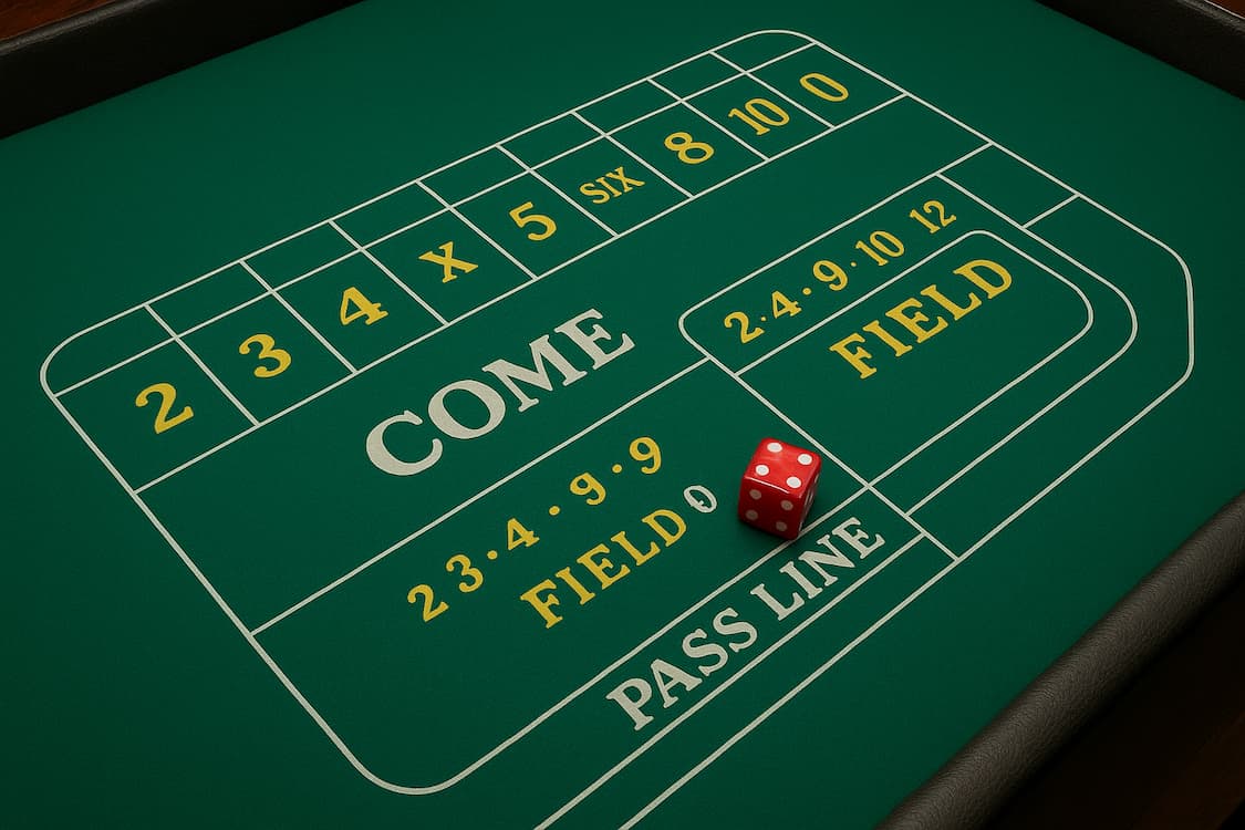 craps bord som viser alle innsatsmuligheter i spillet