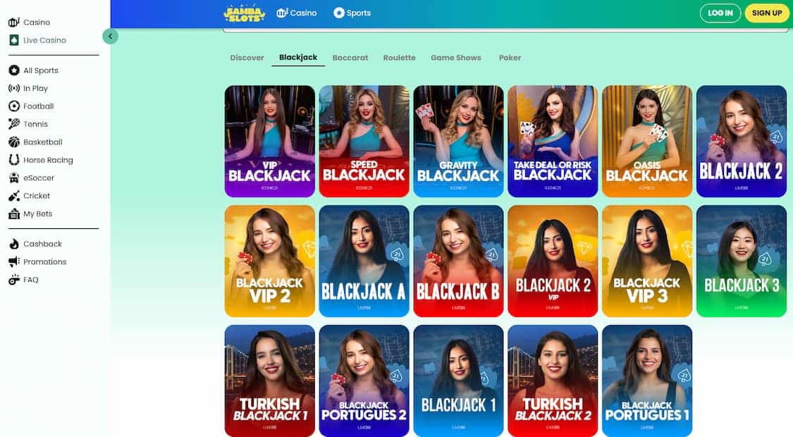 samba slots blackjack