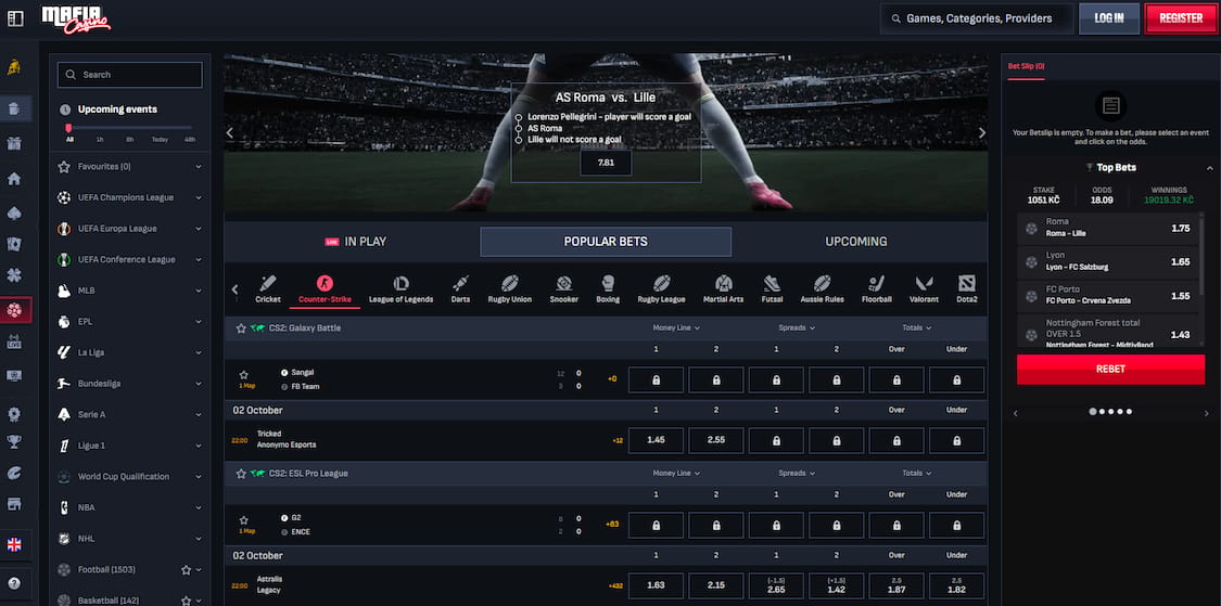 mafia casino esport oversikt på bettingsider