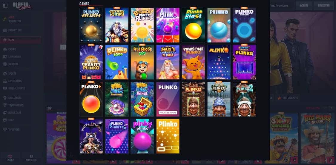 Viser 29 varianter av plinko på mafia casino