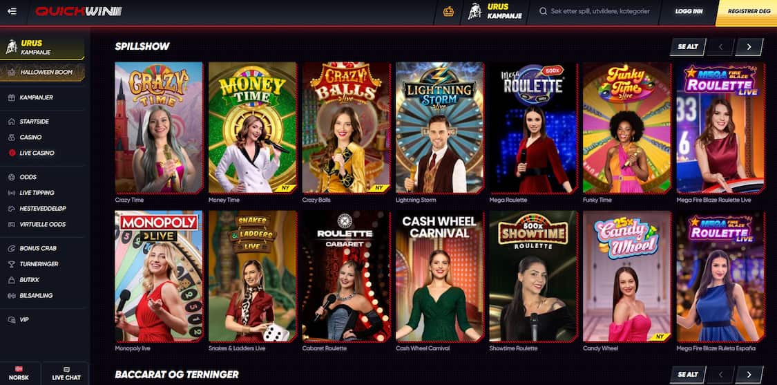 beste quickwin live casino spill