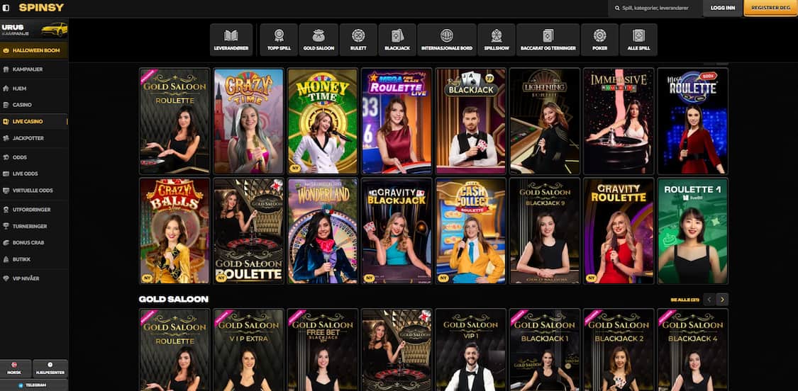 populære spill på spinsy live casino