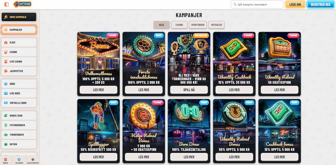 oversikt over wyns bonuser på kampanjesiden