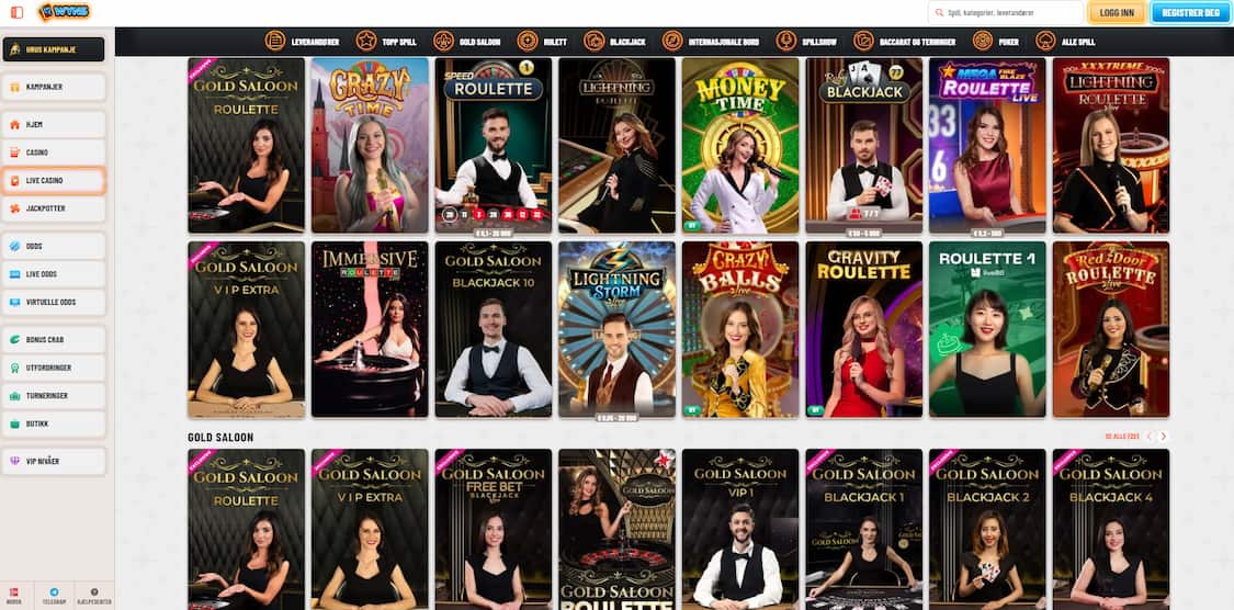 oversikt over wyns casinospill på live casino