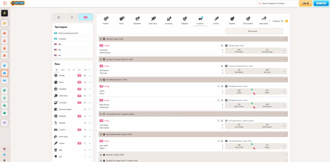 wyns live odds plattform