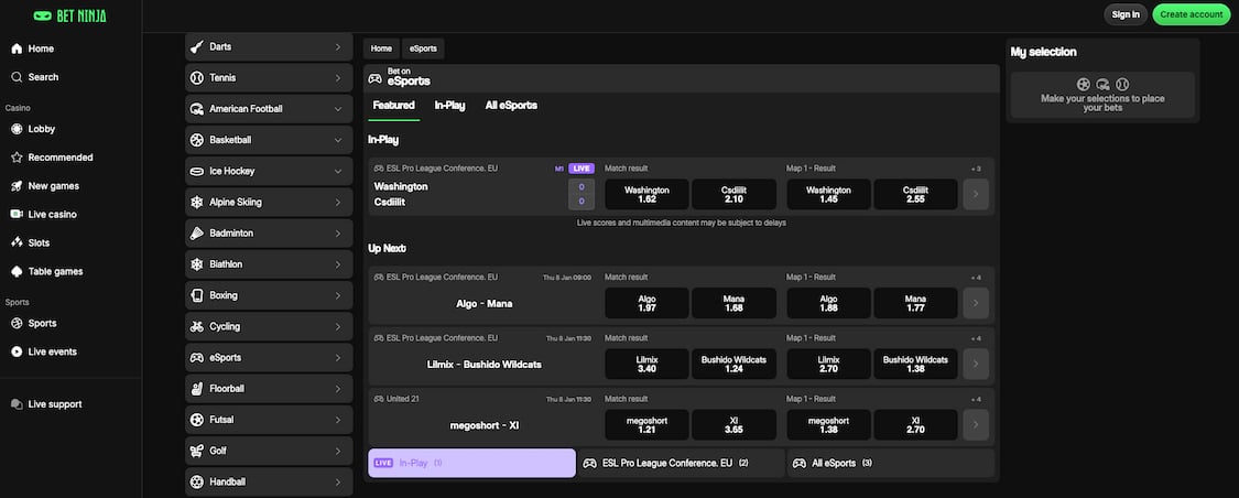 betninja esports utvalg